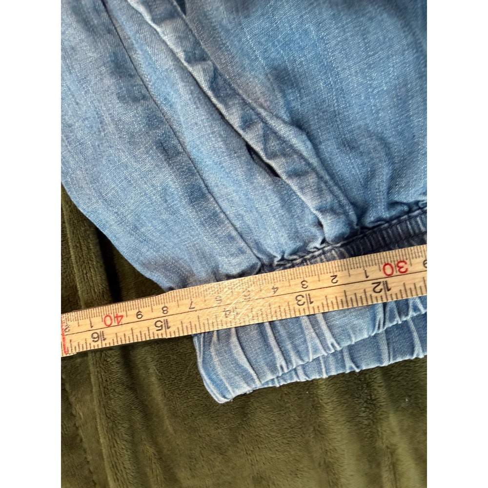 Splendid Women Blue Lyocell Chambray Wide Leg Cropped Drawstring Pants Small - Picture 6 of 7